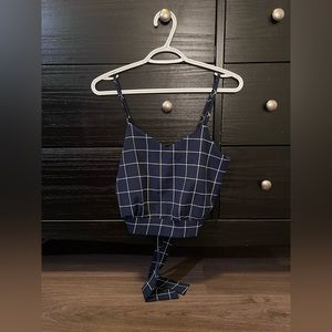 Navy and White Checkered V Neck Crop Top